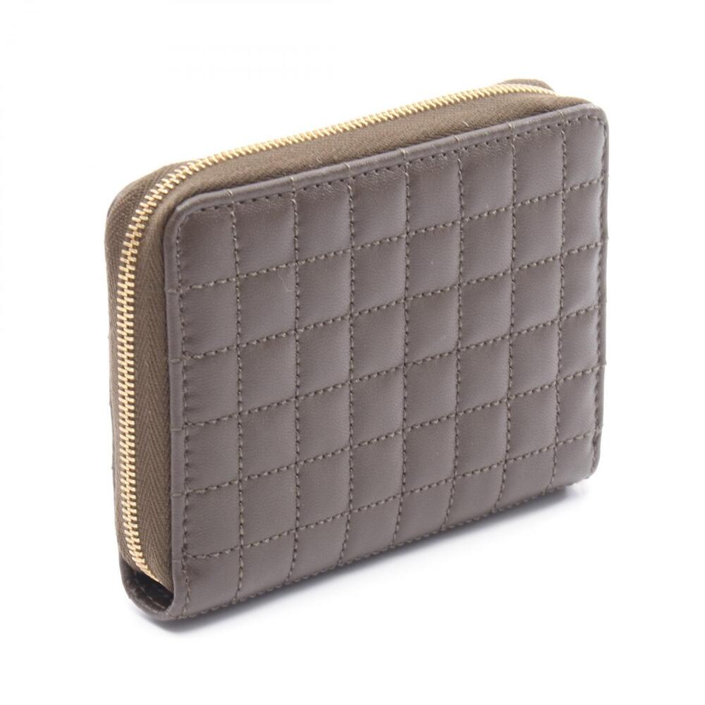 Celine Leather Wallet Zippered khaki Compact Case Wallet Coin Green - Picture 1 of 5